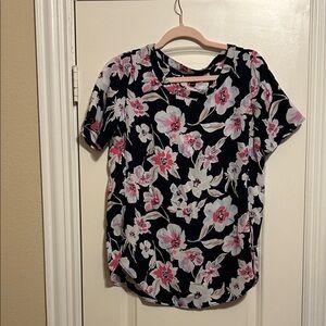 Banana Republic Black Floral Short Sleeve Top